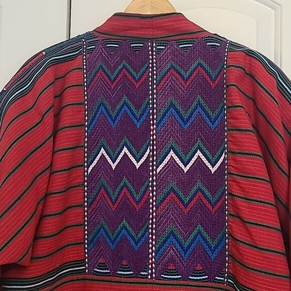 Guatamalan Woven Blanket Jacket Red Blue Green Purple One Size - Picture 7 of 10